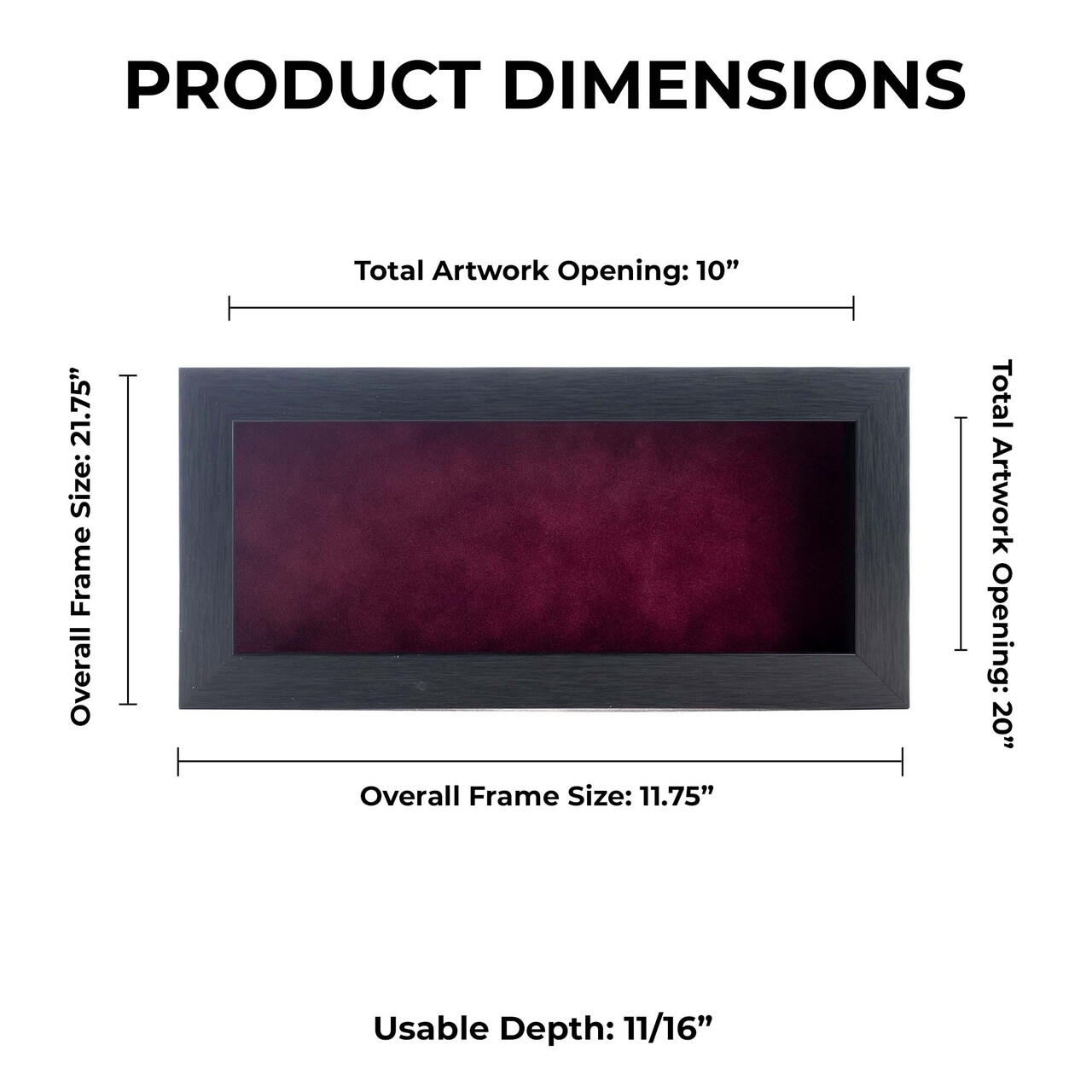Elegant Charcoal Wood Shadow Box Frame with Acrylic Front - Dark Red Suede Backing, 30 Sizes